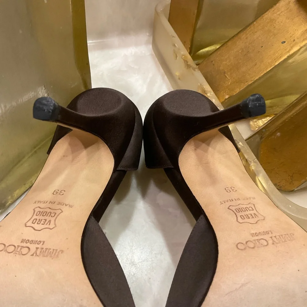 Jimmy Choo Bejeweled Brown Satin Pumps, Vintage, Excellent Condition, Sz 8.5/39 - Picture 10 of 16